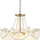 Surpars House Crystal Chandeliers,Modern Golden Chandelier, 6 Heads Ceiling Light for Living Room Bedroom Dining Room Kitchen Island Entryway (Height Adjustable)