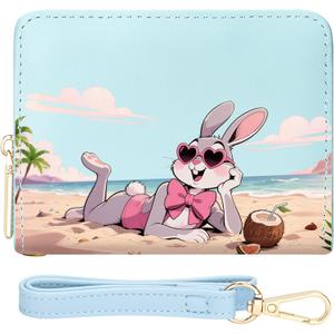 YINHEXI Small Bunny Wallets for Women with Credit Card Holder RFID Blocking Womens Wristlet Bifold Wallet with ID Window(Blue Rabbit)