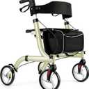 Winlove Rollator Walker for Seniors-Folding,with Seat and Four 8-inch Wheels-Medical Rollator Walker with Thick Backrest-Lightweight Aluminium Frame and Basket, Champagne