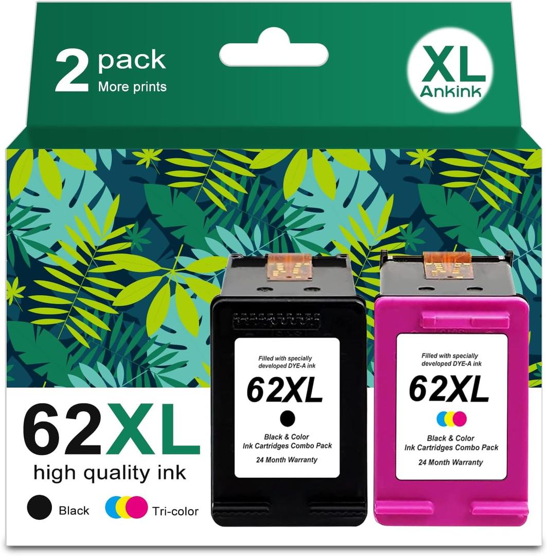 62XL Ink Cartridges Replacement for HP Ink 62 62XL HP62 Black Color Cartridge Combo Pack Work for 5540 5542 5545 5640 5642 5660 5664 5665 7640 7645 8000 200 250 5740 5742 5743 5745 8040 Printers