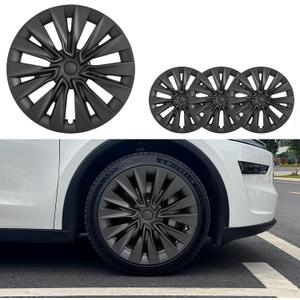 for Tesla Wheel Cover Cap 19 inch Hubcaps for Tesla Model Y (2020-2024) Rim Protector Replacement Cover Full Rim Cover Matte Black ABS Hubcaps (New Turbine Style, 19 inch)