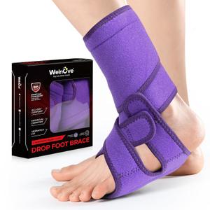 Welnove Drop Foot Brace with Arch Support, AFO Ankle Brace for Walking, Relieves Instability of Lower Limbs by Foot Drop, MS, TBI, Spinal Cord Injury, Cerebral Palsy (Purple, Rigid Support)