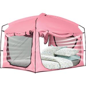 Bed Tent,Portable Privacy Sleeping Bed Canopy,Blackout 90% Drapes for Kids and Adult,Indoor Space Tent with Breathable Large Mesh Windows (Full, Pink)