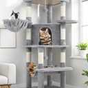 Globlazer Corner Cat Tree Tower for Indoor Cats, 51in Multi-Level Cat Condo Tower with Large Hammock, 7 Sisal Scratching Posts, Oversized Top Perch, Spacious Cat Cave, Hanging Basket, C51, Light Gray