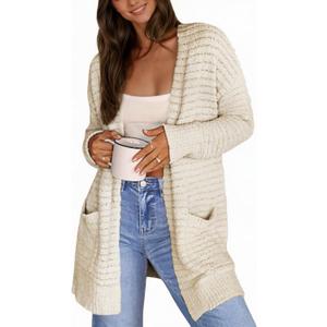 CiCiBird Women Long Cardigan Fuzzy Cardigan Sweater Open Front Knit Outwear Coat with Pocket (XL)