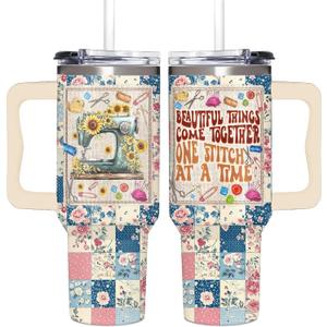 Sewing Gifts for Women, Quilt, Quilting Lovers, Tailors, Crafters - 40oz Tumbler with Handle Sewing Themed - Mother’s Day Gift for Sewists Birthday Gifts Idea for Quilters, Teacher