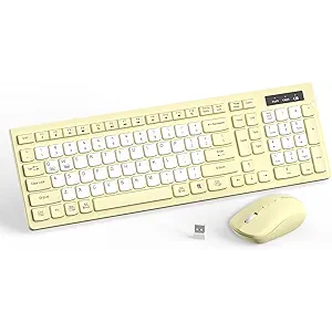 Wireless Keyboard and Mouse Combo, FullSized Wireless Keyboard and Adjustable DPI Mouse, 2.4GHz USB Receiver, Keyboard and Mouse for PC, Windows, Desktop, Laptop (Canary Yellow)