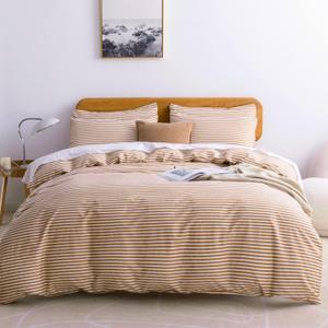 JELLYMONI King Duvet Cover Set, Cotton Duvet Cover 3 Pieces with Zipper Closure, 1 Duvet Cover and 2 Pillowcases(White with Rust Striped)