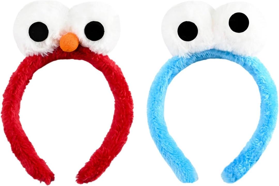 2 Pack Adorable Red Blue Monster Costume & Eyes Headband, Perfect Cartoon Fuzzy Costumes for Halloween Parties