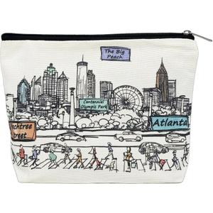 Cities Around the World Artwork Cosmetic Bag Series  Designed in USA, Travel Makeup Bag with Zipper, Souvenir Gift for Women, Artwork Organizer for Purse or Toiletry (Atlanta)