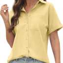 CUNLIN 100% Cotton Short Sleeve Shirts for Women Button Down Shirt Womens Blouses Casual Summer Tops with Pockets (X-Small, 757_khaki)