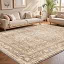 OPPODREAM Vintage Beige Area Rugs 10x14, 10 x 14 Retro Washable Rug Non Slip, Low-Pile Faux Wool Carpet, Soft Distressed Tan Floor Mat for Living Room, Bedroom, Office, Dorm, Dinning Room, Big & Large