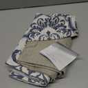 jinchan Linen Valance Curtain for Kitchen Vintage Damask Floral Blackout Valance Double Layer Small Window Curtain for Living Room Bedroom Bathroom 18 Inch Rod Pocket 1 Panel Dark Blue on Beige