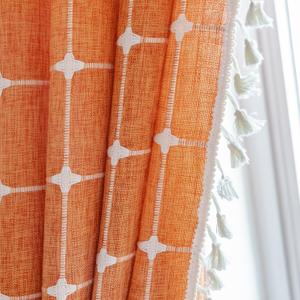 Deeprove Boho Curtains 96 Inches Long for Bedroom Living Room, Cotton Linen Plaids Textured Semi Blackout Bohemian Farmhouse Fall Window Treatment Grids Drape Tassels, 1 Panel W52 x 96, Burnt Orange