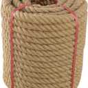 Jute Rope (1.5 in X 50 ft), 38mm Thick Twisted Manila Ropes, Natural Heavy Duty Hemp Rope for Swing Bed, Crafts, Railing, Tug of War, Landscaping, Garden, Bundling, Hammock, Home Decorating