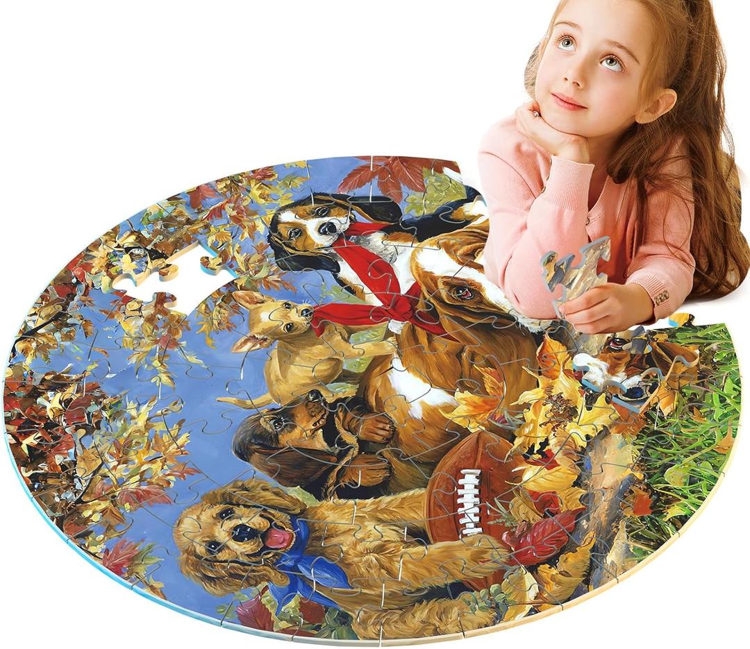 Puzzles for Kids Ages 4-6, 2-in-1 Kids Puzzle with US Map and Puppy, 70 Piece Round Large Floor Puzzles