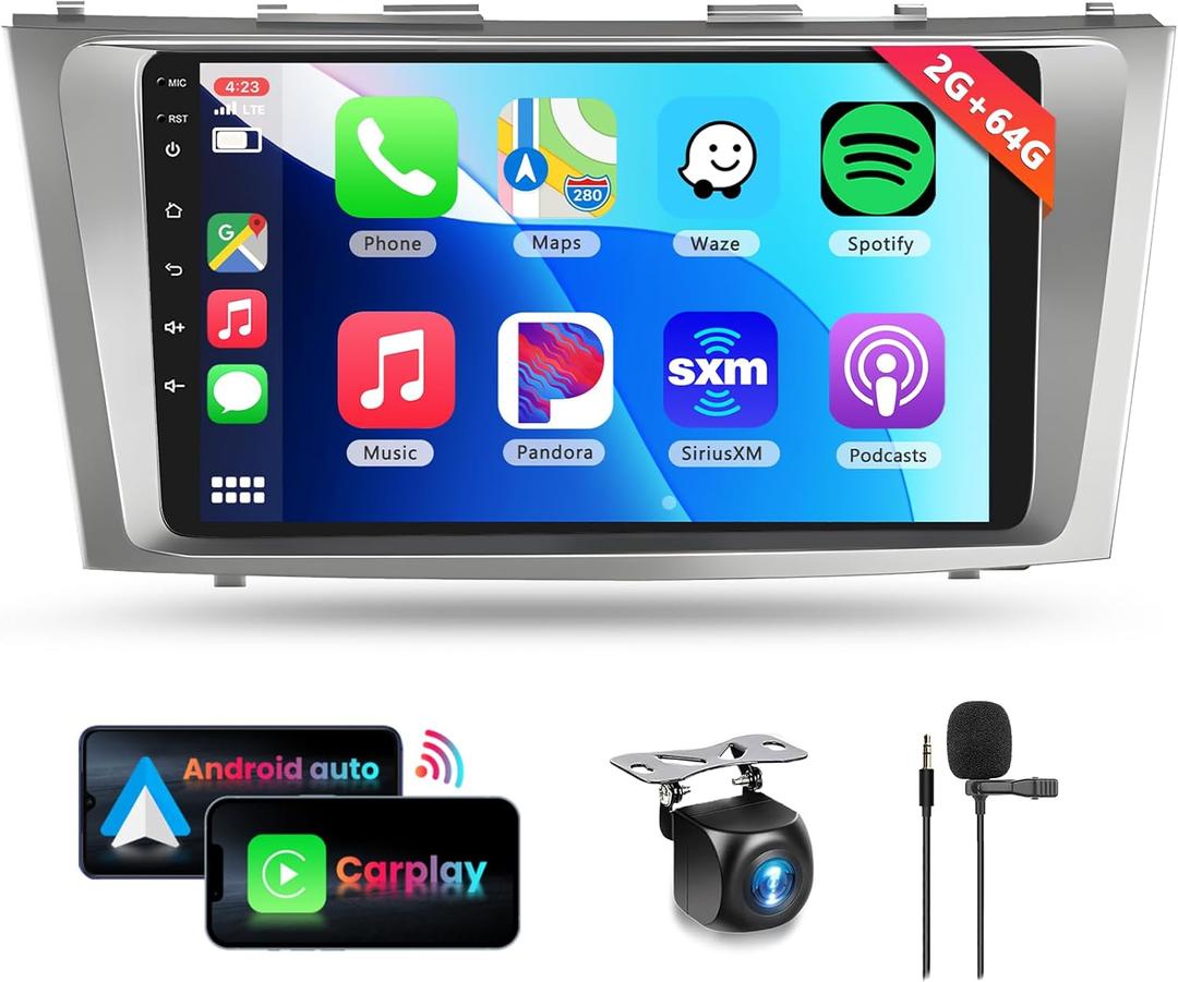 [2G+64G] Car Radio Stereo for Toyota Camry 2006 2007 2008 2009 2010 2011 with Wireless CarPlay/Android Auto, 9 inch Android 13 Touch Screen Head Unit, GPS Navi/WiFi/Bluetooth/SWC/Backup Camera