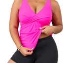 Aqua Eve Plus Size Tankini with Shorts Two Piece Swimsuits Tummy Control Bathing Suits for Women Slimming Swimwear Hot Pink and Black 20W
