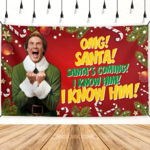 Elf Christmas Banner Xmas Elf Movie Backdrop Sign Funny Winter Xmas Decor Merry Christmas Decorations for Home