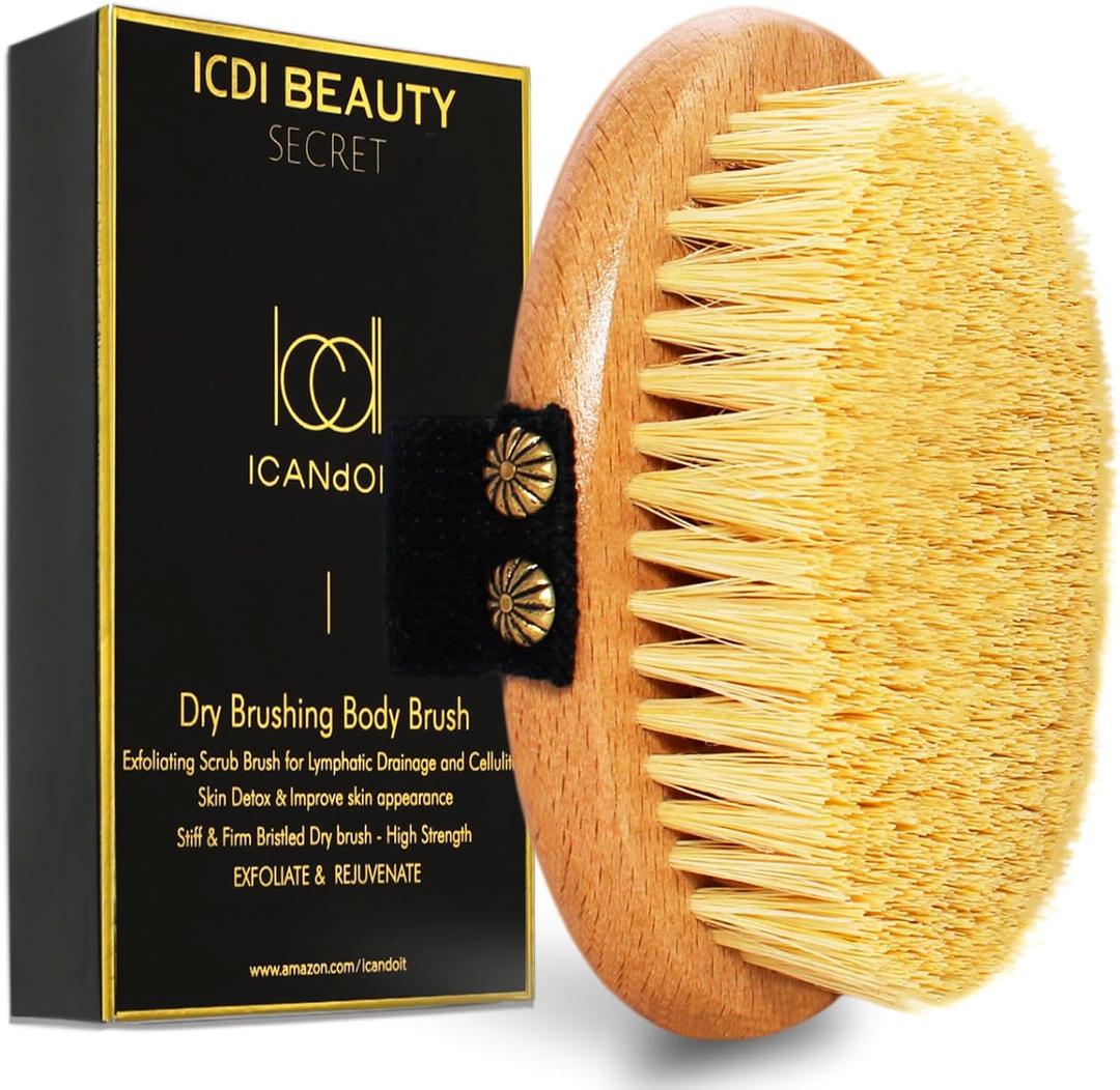 Dry Brushing Body Brush-Stiff Sisal Bristles Dry Skin Brush,Exfoliating Massage Brush for Cellulite and Lymphatic,Improve Circulation,Stop Ingrown Hairs,Reduce Acne,Soften Skin