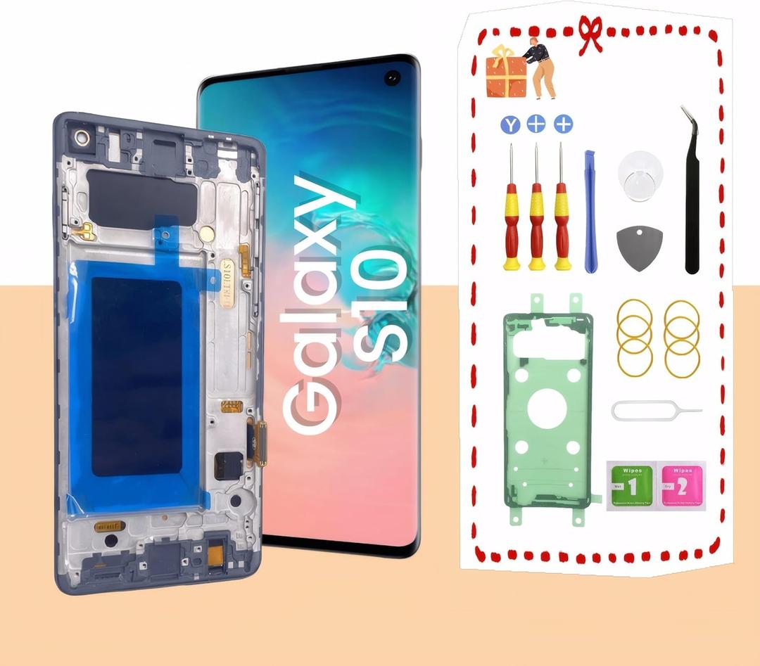 LNONLS Galaxy S10 LCD Display Screen Assembly Replacement for Samsung Galaxy S10 LCD Touch Digitizer Screen with Frame 6.1" G973U G973FD Black (Fingerprint Recognition is Not Supported)