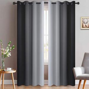 Yakamok Light Blocking Ombre Curtains, Greyish White and Black Gradient Color Curtains, Room Darkening Grommet Window Drapes for Bedroom(Black, 52x90 Inch, 2 Panels)