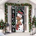 Christmas Welcome Snowman Door Cover Christmas Door Decoration Winter Cute Banner Backdrop for Xmas Holiday Party Outdoor Indoor Home Decoration, 6 x 3 Feet