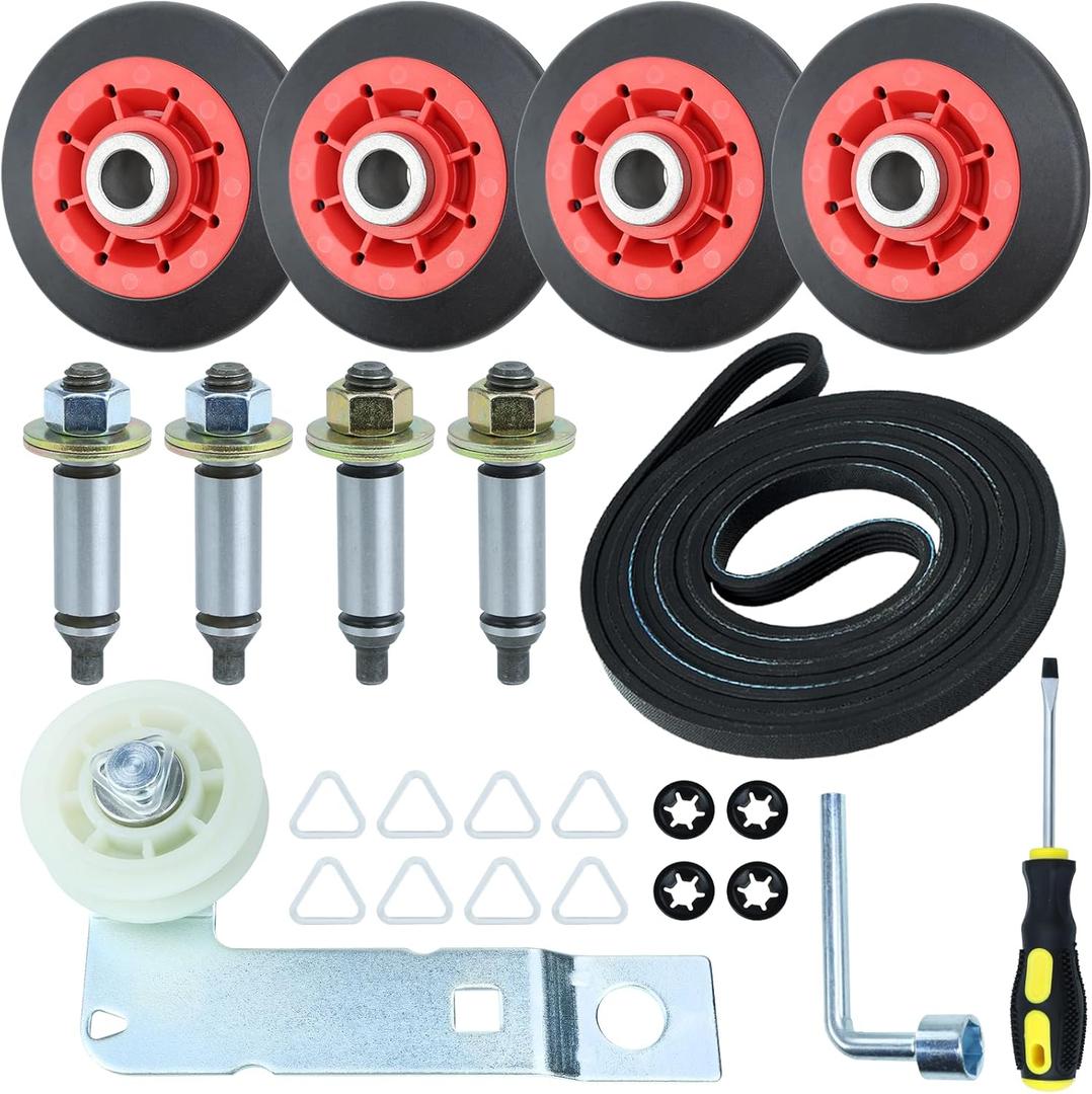 GELASKA 4392067 Dryer Repair Kit with WPW10314173 Dryer Drum Support Roller, W10837240 Dryer Idler Pulley and Bracket, 661570V Belt, WPW10359271, WPW10359272 Dryer Drum Support Roller Shaft