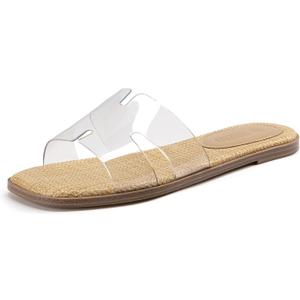 Rihero Women's Dressy Flat Sandals Comfortable Slip On Leather Slide Sandals (Beige) Size 9 