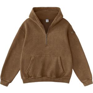 FAIABLE Men's Oversized Washed Quarter Zip Hoodie Loose Fit Pullover Sweatshirt with Pockets, Medium