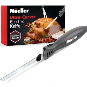 Mueller Ultra-Carver Electric Knife for Meat Slicing, Turkey Carving Knife, Bread Slicer, Crafting Foam, Stainless Steel Blades, Powerful Motor, Ergonomic Handle, Grey