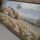 Farmhouse Wall Art Wood Decor: Large Framed Barn Windmill Picture Rustic Country Farm Print Artwork Rural Countryside Landscape Painting for Home Bedroom Decorations (57"L x 27"W)