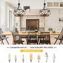 5-Light Farmhouse Chandelier, 17.72" Rustic Drum Dining Room Light Fixture, Vintage Wood Finish Metal Hanging Pendant Lighting, Industrial Candle Chandeliers for Living Room Kitchen Entryway Bedroom