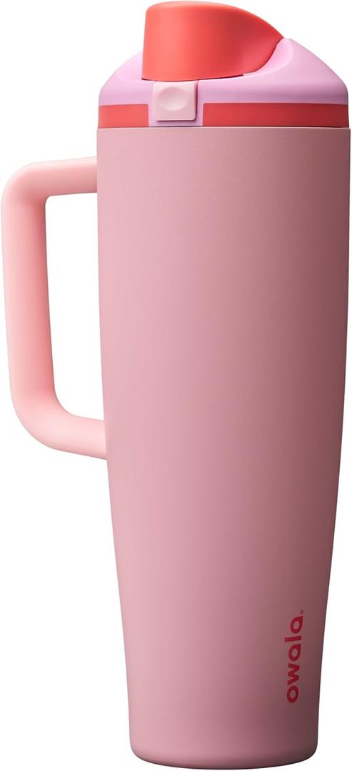 Owala FreeSip Tumbler Insulated Stainless Steel Water Bottle with Builtin Straw and Side Handle, For Travel, Work, School, and Sports, 40oz, BPA Free, Leak Proof, Angel Food Cake