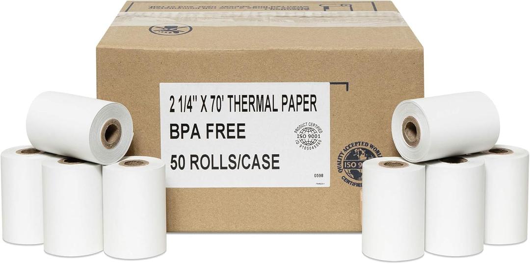 50 Rolls of Thermal Paper 2 1/4'' by 70' Verifone VX520 First Data FD400 Nurit 8000 8020 STP103 (48gm)