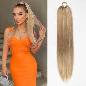 Ponytail Hair Extension For Women,Long Braided Ponytail With Hair Tie,Straight Wrap Around Braided Hair Extension,Synthetic Hair Ponytail Extension 26inch(Golden Blonde Highlights)