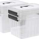 Kekow 6 L Clear Storage Box, Plastic Storage Latch Box with Black Handle, 4-Pack