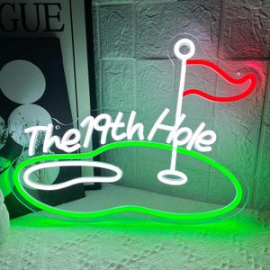 Golf Neon Signs for Wall Decor, The 19th Hole LED Neon Light, Dimmable Green Golf Light Up Sign, Sports Themed Neon Signs Light for Boys Teen Home Bedroom Man Cave Playroom College Dorm Club Decor