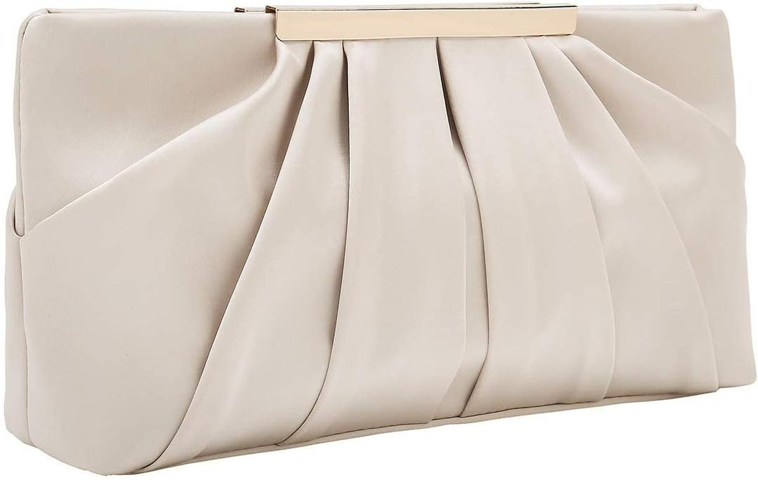 CHARMING TAILOR Clutch Evening Bag Elegant Pleated Satin Formal Handbag Simple Classy Purse for Women (Champagne)