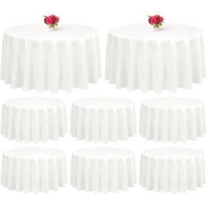 Showgeous 8 Pack Ivory Round Tablecloth 120 Inch Polyester Table Cloth Ivory Tablecloths for Round Tables Washable Decorative Fabric Table Covers for Wedding Dining Party Banquet Buffet