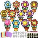 AmazingSpark 36 Pcs Flower Pot Suncatcher Craft Kit, Mother's Day DIY Gift for Mom, Spring Flowers Stained Glass Tissue Paper Window Art for Activities Party Favors Supplies Decorations