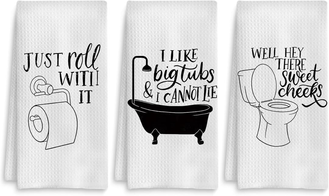 Funny Hand Towels Set of 3, Black and White Hand Towels for Bathroom, Black and White Funny Bathroom Decor, 16x24 Inch