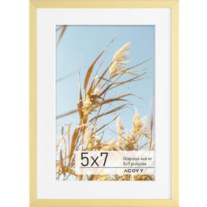 5x7 Picture Frame, Aluminum 5x7 Frame Matted to 4x6, 5x7 Photo Frame with High Definition Plexiglass, Metal 5x7 Frame for Wall or Tabletop Display, Wall Hook Included (Gold, Pack of 1)