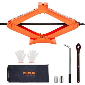 VEVOR Scissor Jack, 2.5 Ton/5512 lbs Scissor Car Jack with 3.7"-17.1" Lifting Range, Heavy Duty Tire Changing Kit, Includes Ratchet Wrench, Lug Wrench & Socket, Fits Most Cars Trucks Sedans SUV MPV