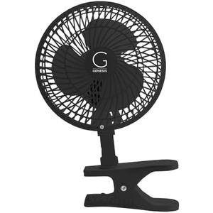 Genesis 6-Inch Clip Convertible Table-Top & Clip Fan Two Quiet Speeds - Ideal For The Home, Office, Dorm, More Black