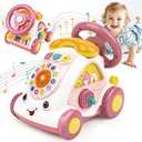 Love&Mini Baby Musical Toys for 1 Year Old Girl - Crawling Steering Wheel Toys with Car, Telephone, Lights & Sounds - Multi-Functional Educational Gifts for 18+ Months Old Girls Birthday Xmas