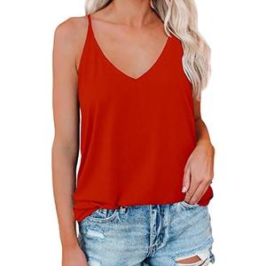 LOLONG V Neck Tank Tops for Women Summer Sexy Spaghetti Strap Sleeveless Shirts L