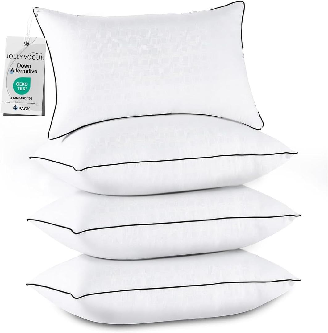 JOLLYVOGUE King Size Pillows Set of 4, Collection Bed Pillows for Sleeping, Hotel Quality Pillows for Side, Back and Stomach Sleepers, Soft and Supportive Oeko-Tex Certified Down Alternative Filling
