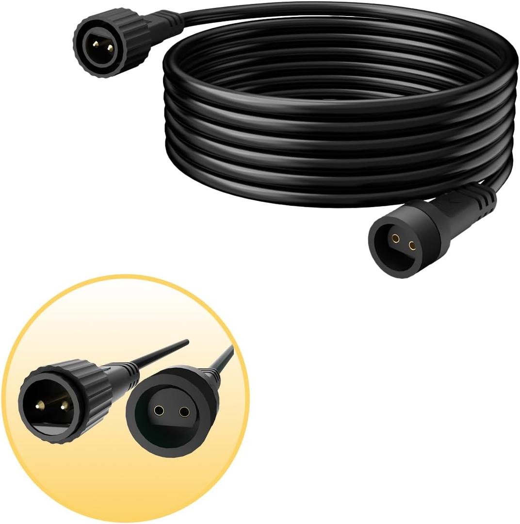 Extension Cords for String Lights Inflatable Decorations, 2 Pin 6.5 FT 24 AWG Outdoor Extension Cable Waterproof for Class 2 Power Adapter Solar Pannel Holiday Transparent Black(Pin Size:8mm)