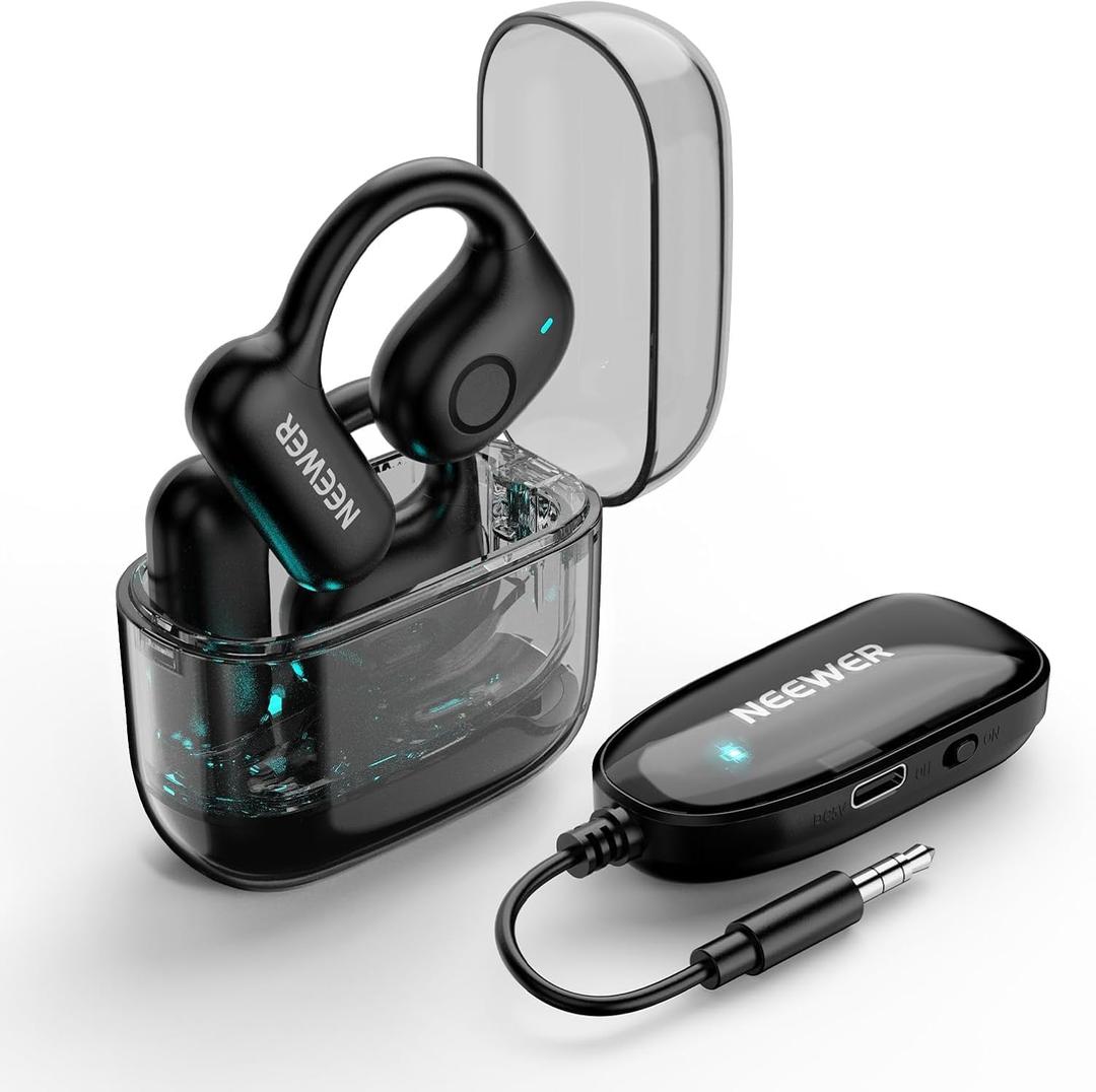 NEEWER EB01 2.4G Wireless Dongle OWS Real Time Zero Latency Monitoring Earphones Noise Canceling Mono Track 30m Range 24H Open Ear Earbud for 3.5mm TRS Monitor Jack/Wireless Lav Mic/TV/Phone/Laptop/PC
